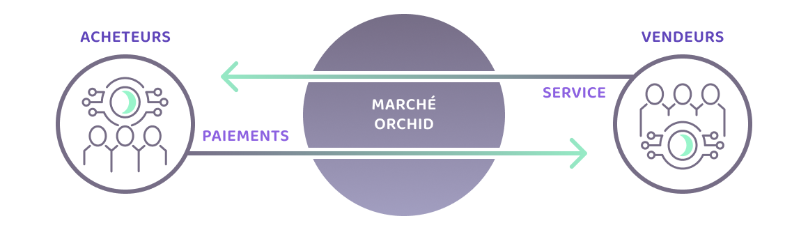 Comment les acheteurs, les vendeurs, les paiements et les services s'intègrent au marché Orchid.